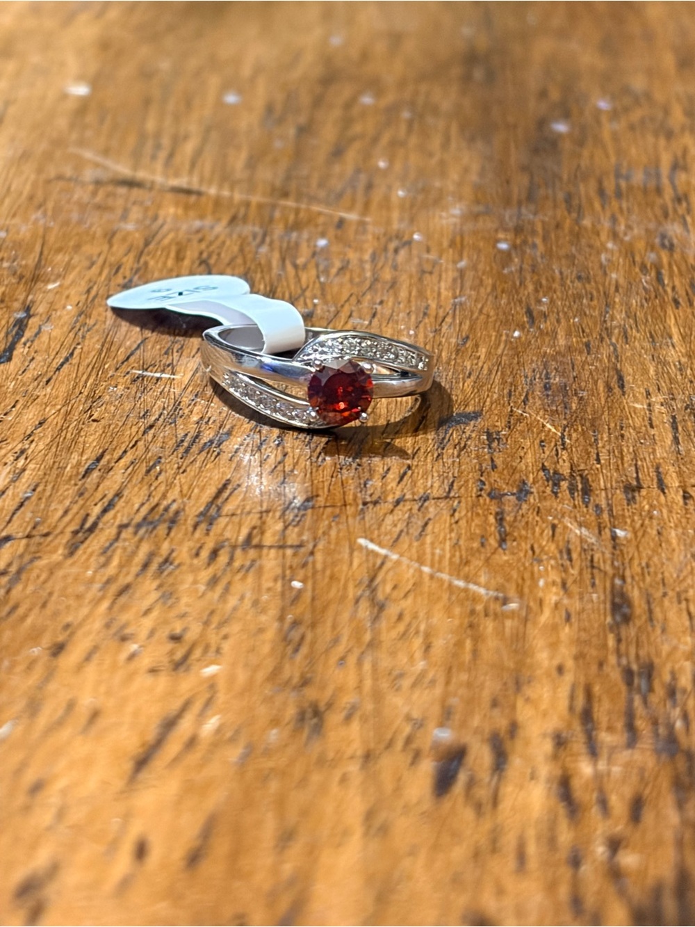 Silver Ring with Red Gemstone and Pavé Accents